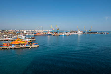 Durres, Albania - June 2019: Small boats docked at Durres Port.