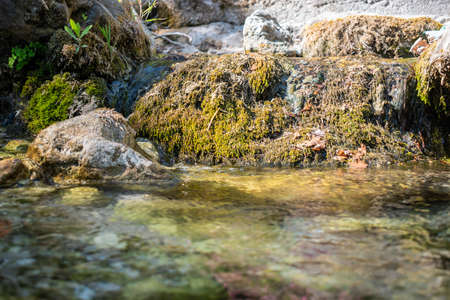 Natural spring water flow in Dhermi, Albania.