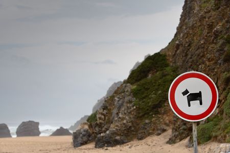 Entrance ban for the dogs. Picture taken in Portugalの写真素材