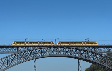 Train on the bridge. Picture taken in Porto / Portugal.の写真素材