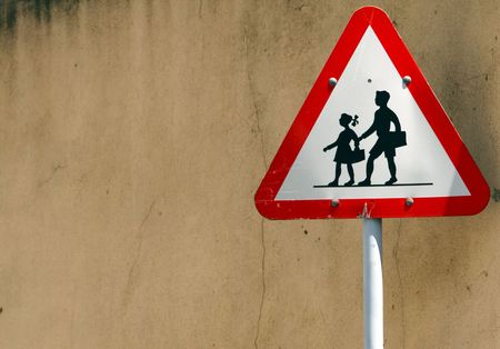 Triangular road sign. Picture taken in Lizbon / Portugal.の写真素材