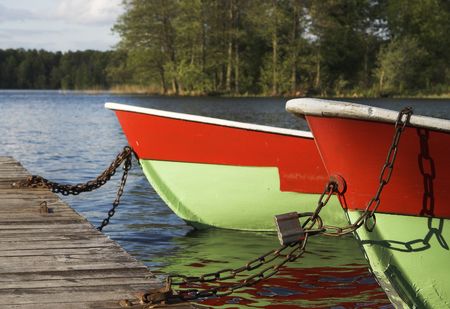 Boats in the lake. Picture taken in Trakai / Lithuania.の写真素材