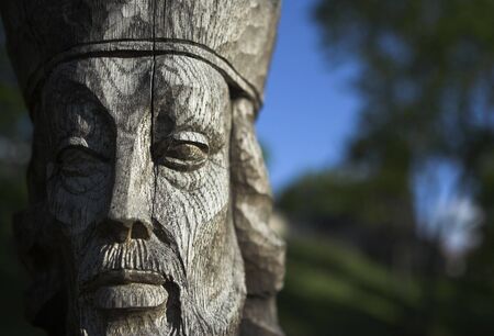 Old traditional wooden figure. Picture taken in Trakai / Lithuaniaの写真素材