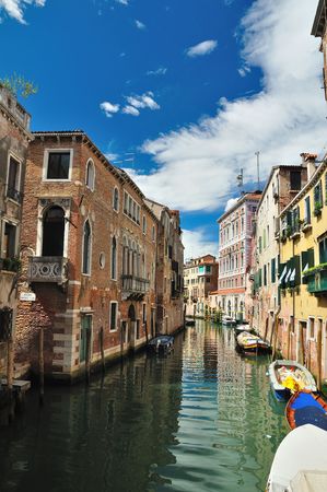Classic view of Venice with canal and old buildings, Italyの写真素材