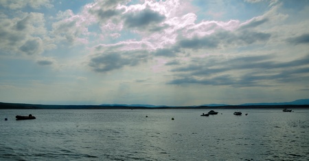 View of sky and sea with Boats.の写真素材