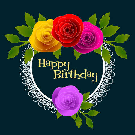 Happy Birthady floral frame with stylized rosesのイラスト素材