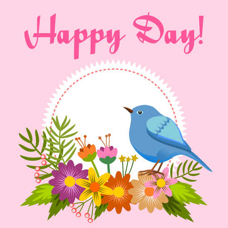 Floral frame with bird and messageのイラスト素材