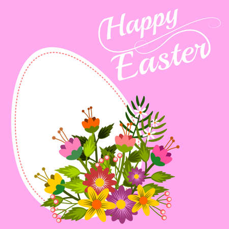 Happy Easter floral frame, vector illustration.のイラスト素材