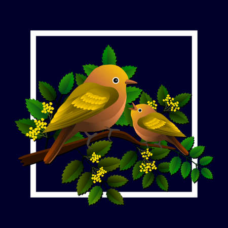 Floral frame with birds and label for personalized message. Vector illustration.のイラスト素材