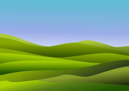 Landscape with blue sky, mountains and green hills vector illustration.のイラスト素材