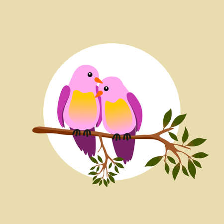 Floral frame with two passionate birds on a branch. Vector illustration.のイラスト素材