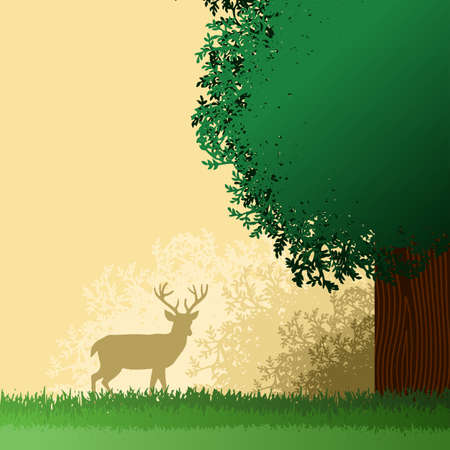 Frame with forest and deer silhouette. Vector illustration.のイラスト素材
