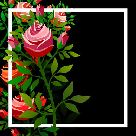 Frame with floral design, with roses and space to integrate a message. Vector illustration.のイラスト素材