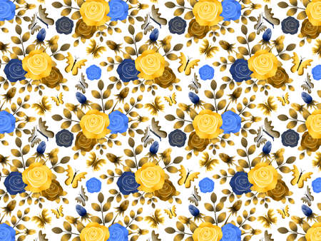 Background or wallpaper with repeated floral pattern and seamless. Illustration. Ideal for stamping of fabric or paper. Vintage design.の写真素材