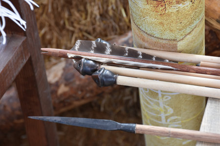 Handmade Traditional archery arrows and iron arrowheads. ethical sports, martial arts