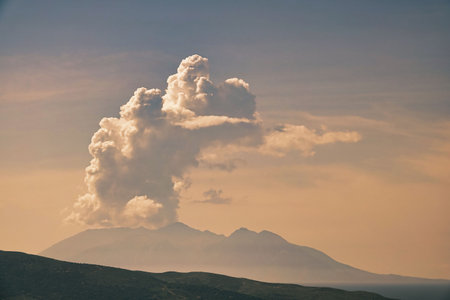 Volcanic eruption on the island of Kamchatka, Russia