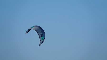 Kitesurf kite against clear sky. Kite flying in air scenic background. Imbros Island. Gokceada, Canakkale Turkey Aug., 20.2022のeditorial素材