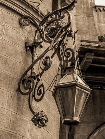 Old street lamp in Prague, Czech Republic. Black and white.の写真素材
