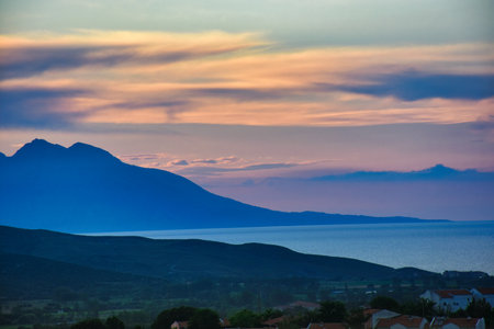 Sunset over the Adriatic Sea in Montenegro, Balkansの写真素材