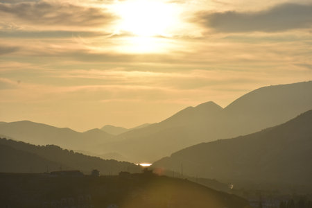 Sunset over the mountains in Montenegro, Balkans, Europe.の写真素材