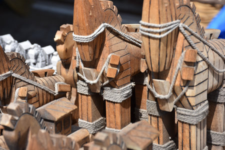 trojan horse icon from wooden on market tableの写真素材