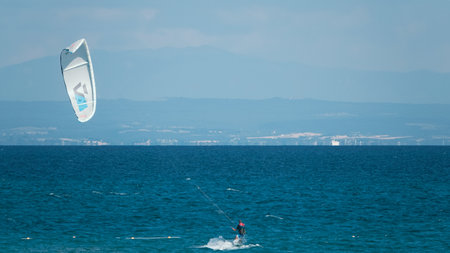 Kitesurfing in the Adriatic Sea in Montenegroの写真素材