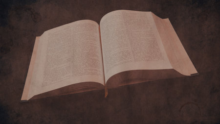 Ancient Latin - English Dictionary open page view with soft yellow dramatic light, Education, knowledge concept.の写真素材