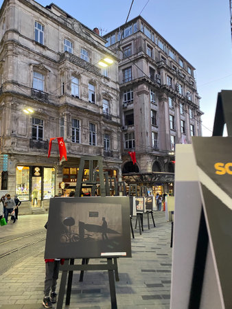 Istanbul, Turkey July 25, 2022 Narrow streets and historical buildings of Istiklal Street, Taksim Beyogluのeditorial素材