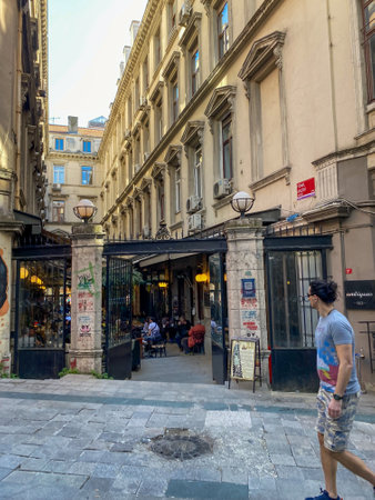 Istanbul, Turkey - July 15, 2022: Historical Asmalimescit tunnel entrance in Galata district of BeyoÄluのeditorial素材