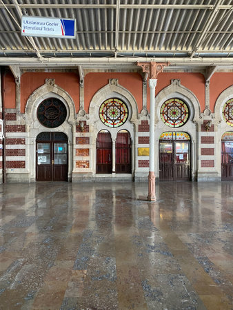 Sirkeci, Istanbul, Turkey April 08, 2023 View of historical Orient Express terminus in Sirkeci Railway Station.のeditorial素材