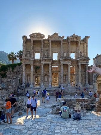 Selcuk, Izmir, Turkey July 2, 2022 Library of Celsus in the ancient city of Ephesus, Turkey. Ephesus is a UNESCO World Heritage site.のeditorial素材