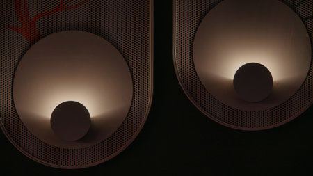 loudspeaker and lamp in the dark, 3d renderの写真素材