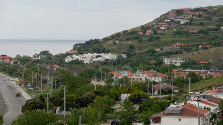 KalekÃ¶y village, formerly known as Kastro, old stone houses and Samothrace view from Gokceada, Canakkale Turkeyの写真素材