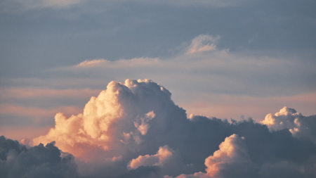 Cloudscape, Colored Clouds at Sunset near the Ocean in a Tropical Climate