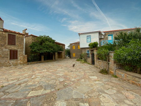 Old street in the old town of Eski Bademliの写真素材
