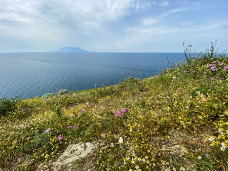 Samothrace island view from the hill of Kalekoy village, gokceada. Kalekoy; It means Castle Village in English. Imbros island Canakkale, Turkeyの写真素材