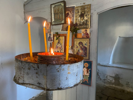 GÃ¶kÃ§eada, Canakkale, Turkey, May 28, 2023: Small orthodox mountain church, one of the historical churches of Gokceada Imbros island; greek local name manastraki churchのeditorial素材