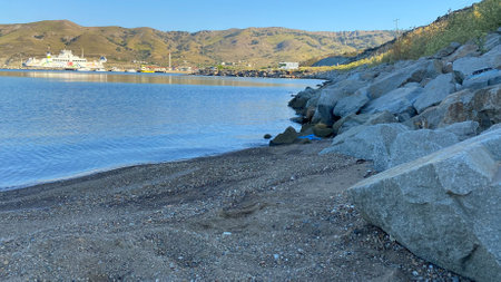 Kuzu port in Gokceada island.Gokceada which is the largest island of Turkey is a rural district of Canakkale Province of Turkeyの写真素材