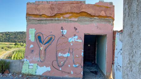 Graffiti on the walls of an abandoned house in Morocco, Africaの写真素材