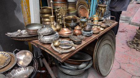 Istanbul,Turkey,Sep. 30, 2023Flea market with antique furniture and stuff on the street with vintage shops in Cukurcuma. Cukurcuma of Beyoglu is the city's oldest antiques districtのeditorial素材