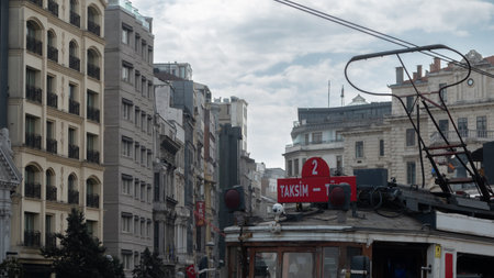Istanbul-Turkey: Sep.20, 2023: Tourists and local people traveling by historical red tramway. Taksim is one of the most popular tourist destinations in Istanbulのeditorial素材