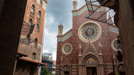 Istanbul, Turkey Dec 20,2022: Exterior view of the Saint Anthony of Padua (St. Antoine Church), the largest Roman catholic cathedral in Istanbul. Beyoglu district.のeditorial素材