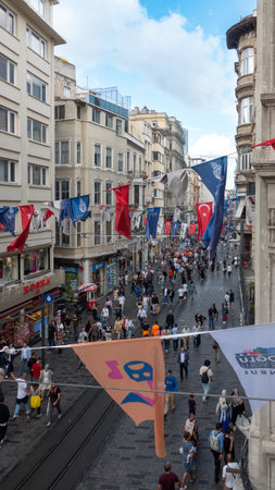 Istanbul, Turkey october 25, 2023: Tourists and local people walking in the streets of Taksim. Taksim is one of the most touristic areas of Istanbulのeditorial素材