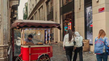 Taksim, Istanbul, Turkey - September 15, 2023: Tourists and locals enjoy city life in Istiklal street, the most famous city street.のeditorial素材