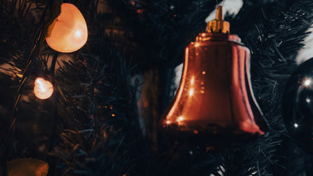 Christmas and New Year background. Festive decorations on the Christmas tree.の写真素材
