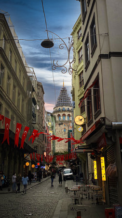 Istanbul, Turkey - 30 October 2023 29 October Celebrate Galata Tower With Turkish Flag. 23 april or 19 may or 30 august or 29 october background photoのeditorial素材