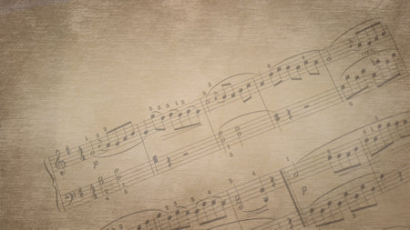 musical notes on old paper background with space for text or imageの写真素材