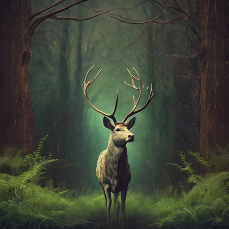 Deer in the forest. 3D illustration. Vintage style.の素材