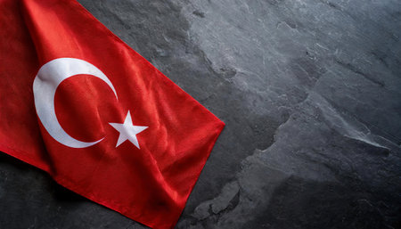 Turkey flag on stone background. Top view with space for your textの素材