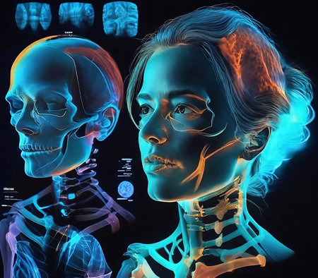 3d rendered medically accurate illustration of a woman's skull and skeletonの素材
